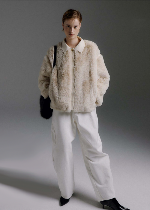 MOLLIOLLI Milos Ivory Faux Fur Jacket for Women with Relaxed Fit and Soft Textured Finish